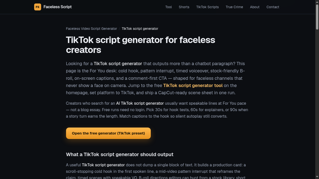 Faceless Video Script Generator screenshot 1