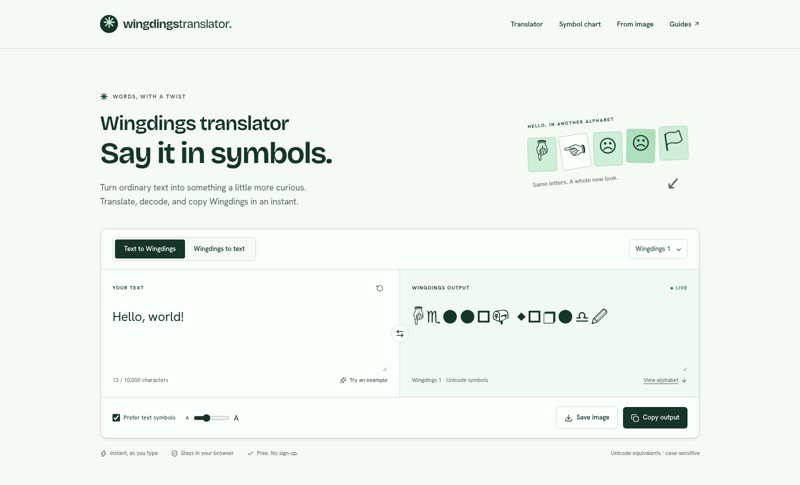 Wingdings Translator screenshot 1